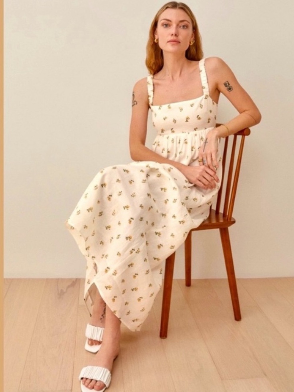 REFORMATION TANA FLORAL LINEN MAXI DRESS SMOCKING RUCHED STRAPS BOHO EUROSUMMER - Picture 4 of 15